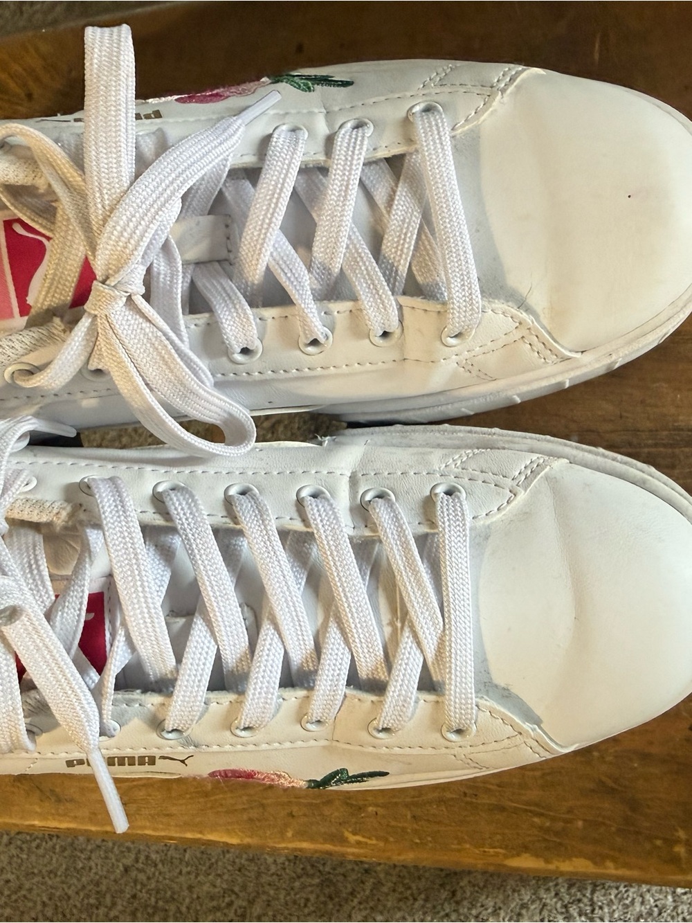 Puma Platform White Sneakers with Pink Floral Embroidery 8.5 - Picture 3 of 4